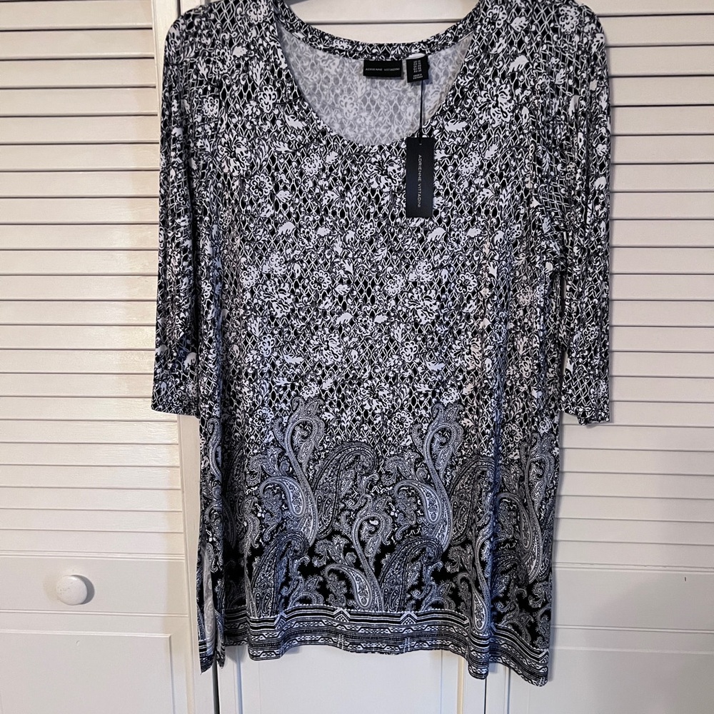 Adrienne Vittadini Black and White Paisley Blouse Size 1X